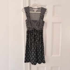 Max Studio Black White Geometric Print Draped Waist Dress Size M